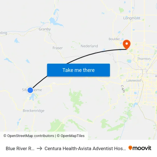 Blue River Run to Centura Health-Avista Adventist Hospital map