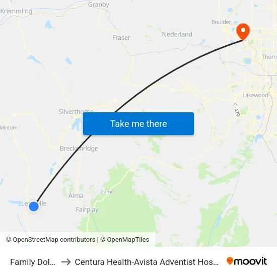 Family Dollar to Centura Health-Avista Adventist Hospital map