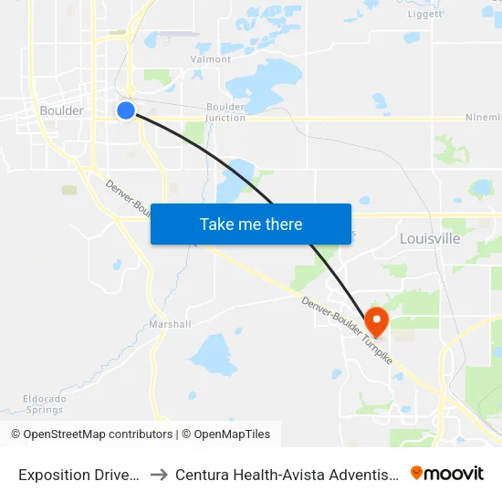 Exposition Drive - Cinc to Centura Health-Avista Adventist Hospital map