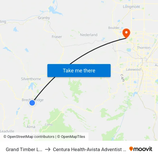 Grand Timber Lodge to Centura Health-Avista Adventist Hospital map
