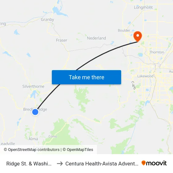 Ridge St. & Washington St. to Centura Health-Avista Adventist Hospital map