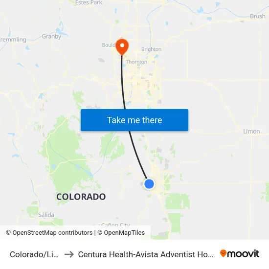 Colorado/Limit to Centura Health-Avista Adventist Hospital map