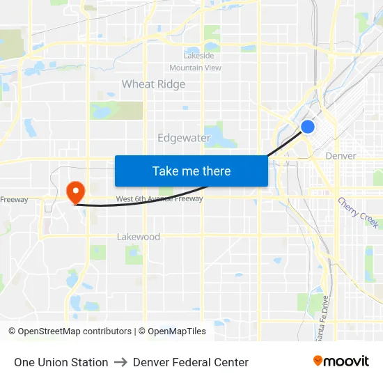 One Union Station to Denver Federal Center map