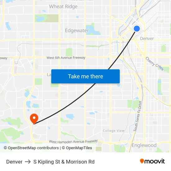 Denver to S Kipling St & Morrison Rd map