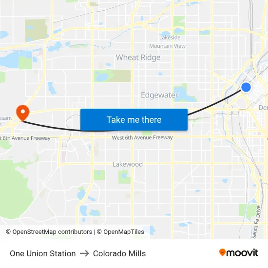 One Union Station to Colorado Mills map