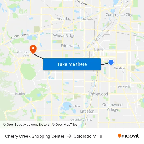 Cherry Creek Shopping Center to Colorado Mills map