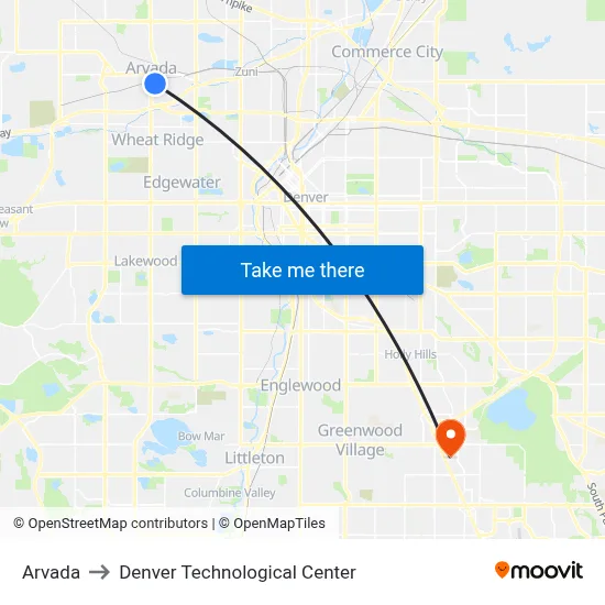 Arvada to Denver Technological Center map