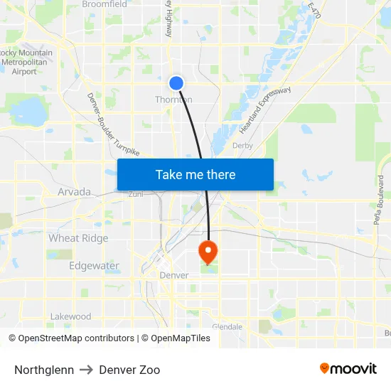 Northglenn to Denver Zoo map