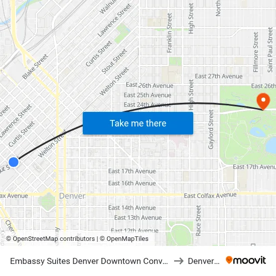 Embassy Suites Denver Downtown Convention Center to Denver Zoo map