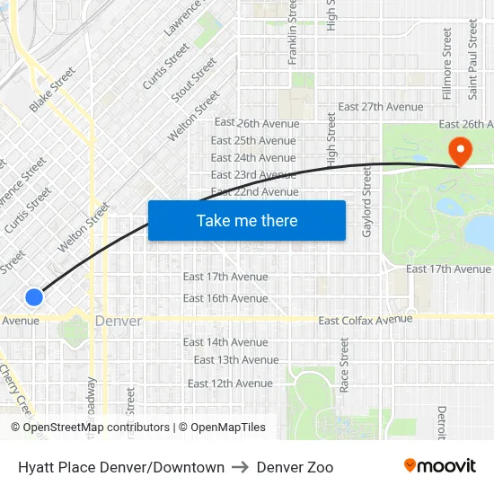 Hyatt House Denver Downtown (Construction) to Denver Zoo map