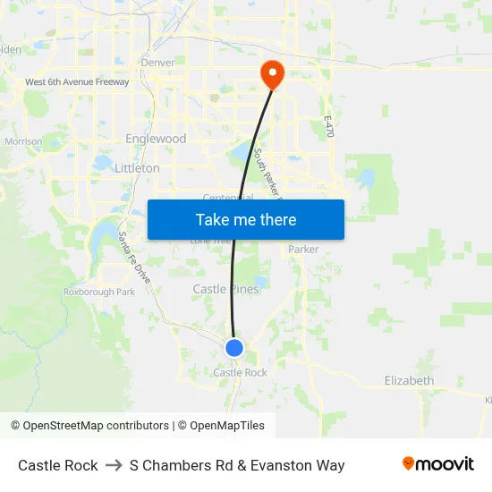 Castle Rock to S Chambers Rd & Evanston Way map