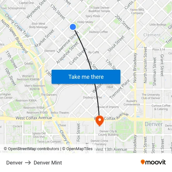 Denver to Denver Mint map