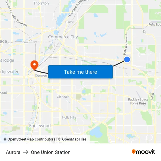 Aurora to One Union Station map