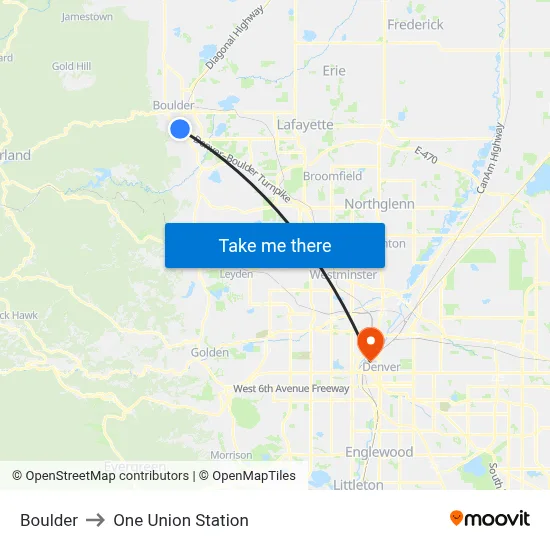Boulder to One Union Station map