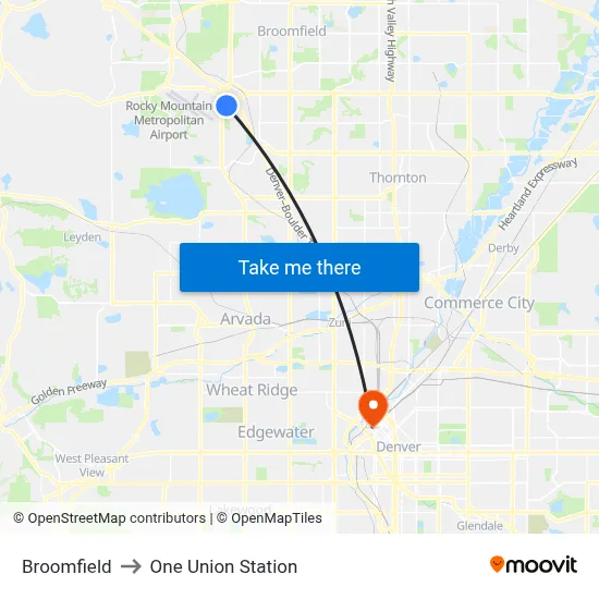 Broomfield to One Union Station map