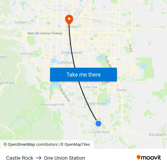 Castle Rock to One Union Station map