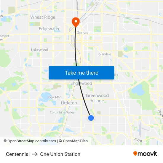 Centennial to One Union Station map