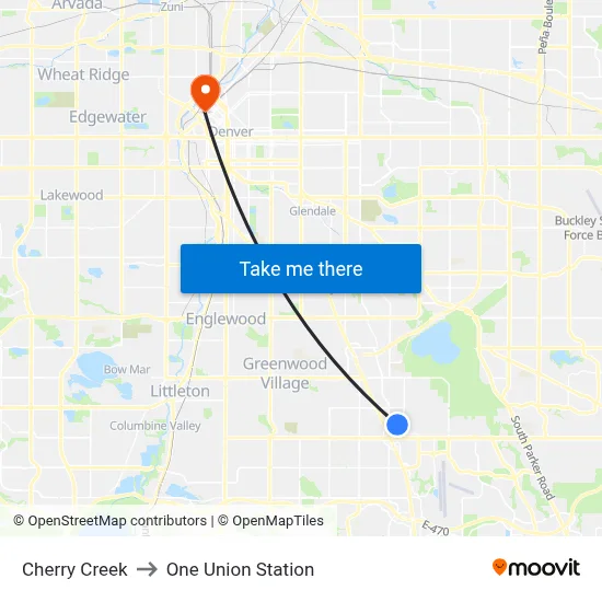 Cherry Creek to One Union Station map