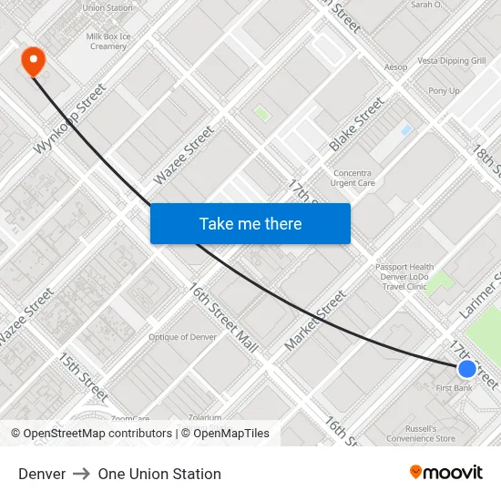 Denver to One Union Station map