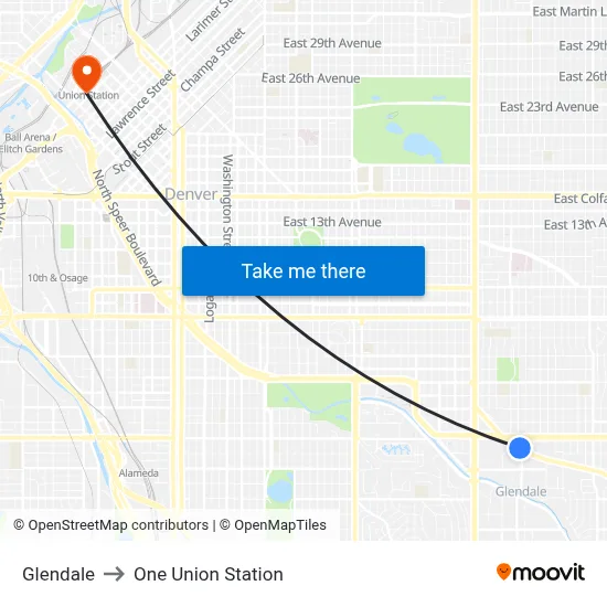 Glendale to One Union Station map