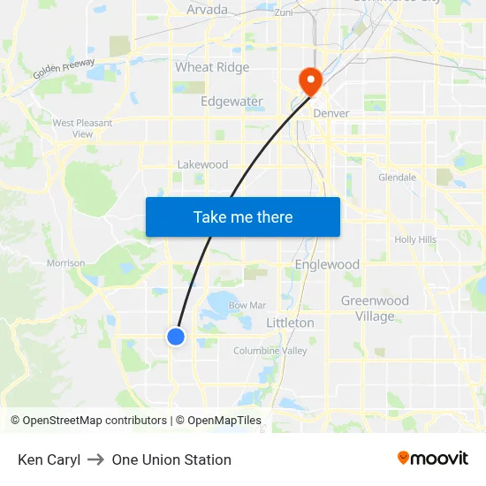 Ken Caryl to One Union Station map