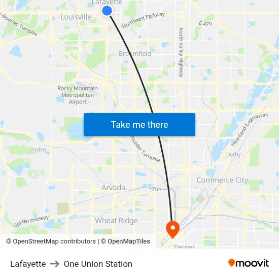Lafayette to One Union Station map