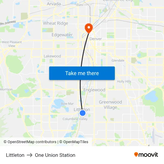 Littleton to One Union Station map