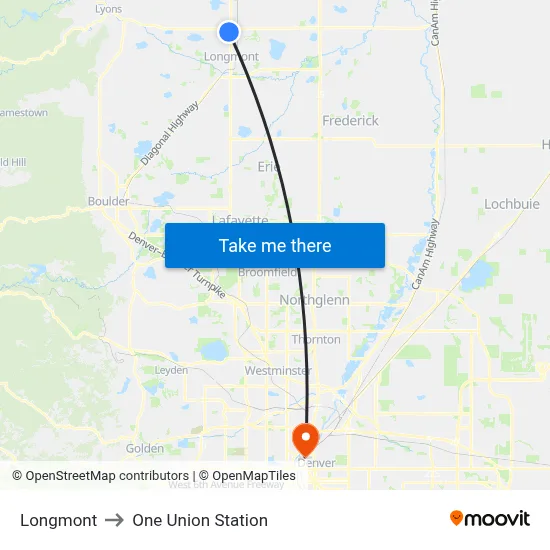 Longmont to One Union Station map