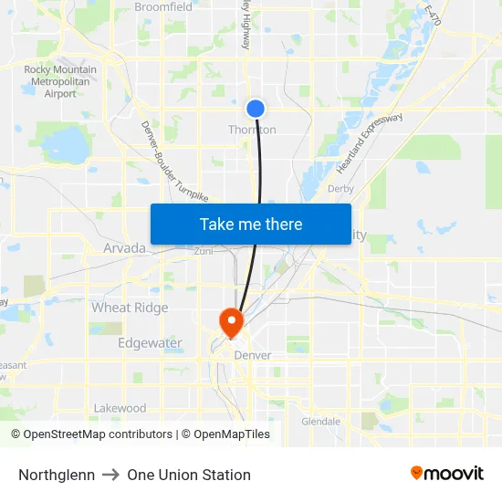 Northglenn to One Union Station map