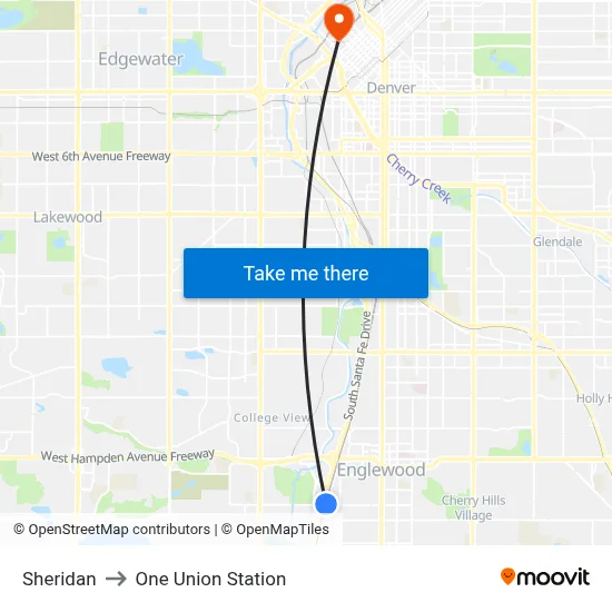 Sheridan to One Union Station map