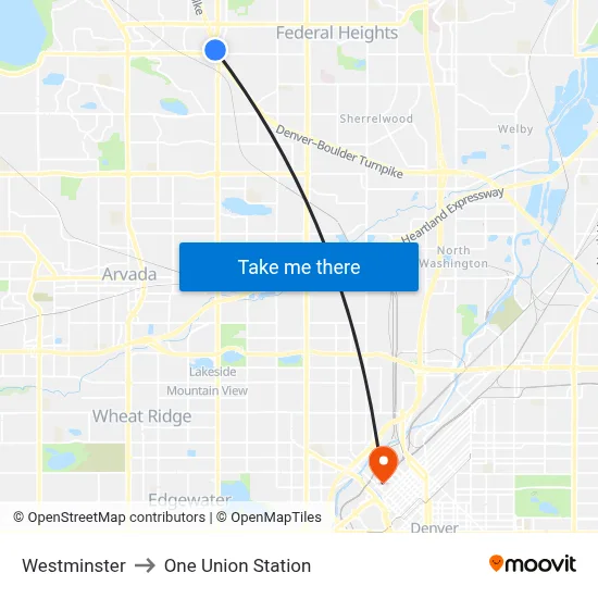 Westminster to One Union Station map
