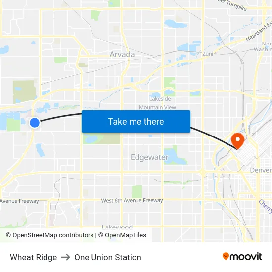Wheat Ridge to One Union Station map