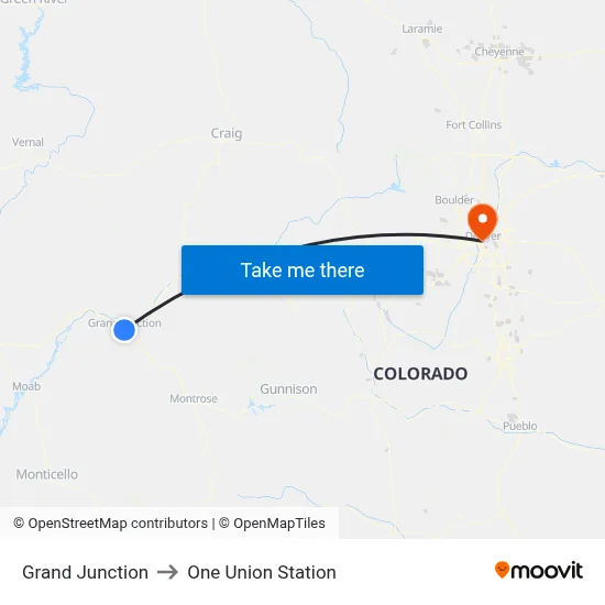 Grand Junction to One Union Station map