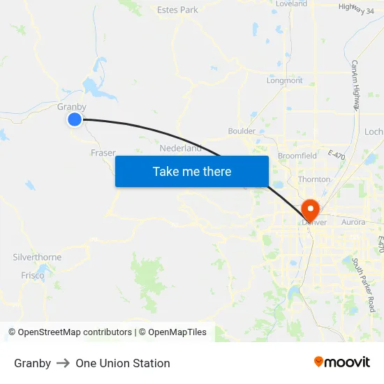 Granby to One Union Station map