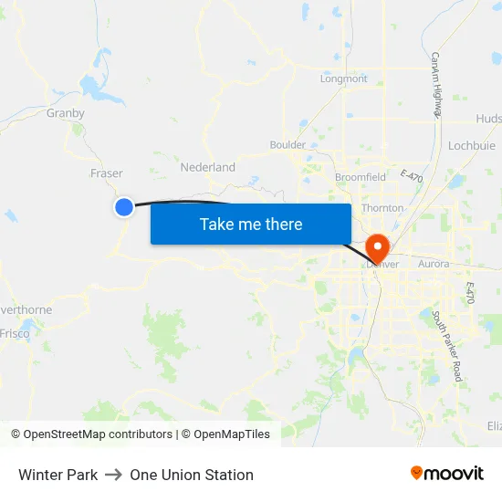 Winter Park to One Union Station map
