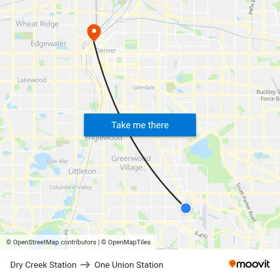 Dry Creek Station to One Union Station map