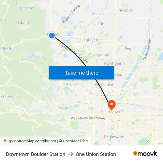 Downtown Boulder Station to One Union Station map
