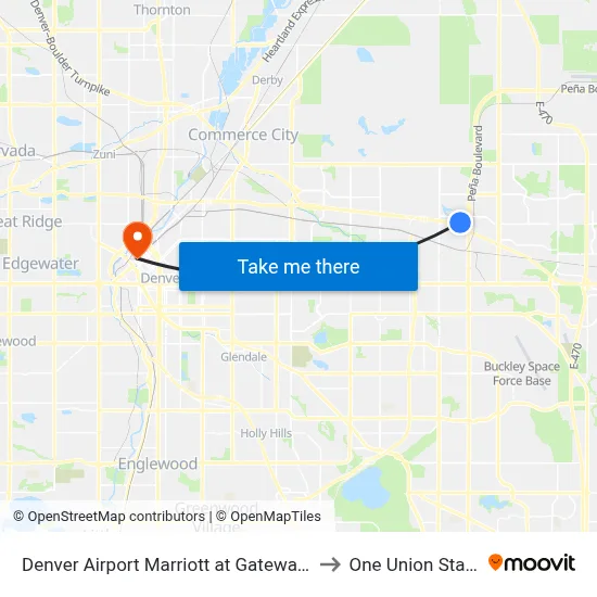Denver Airport Marriott at Gateway Park to One Union Station map