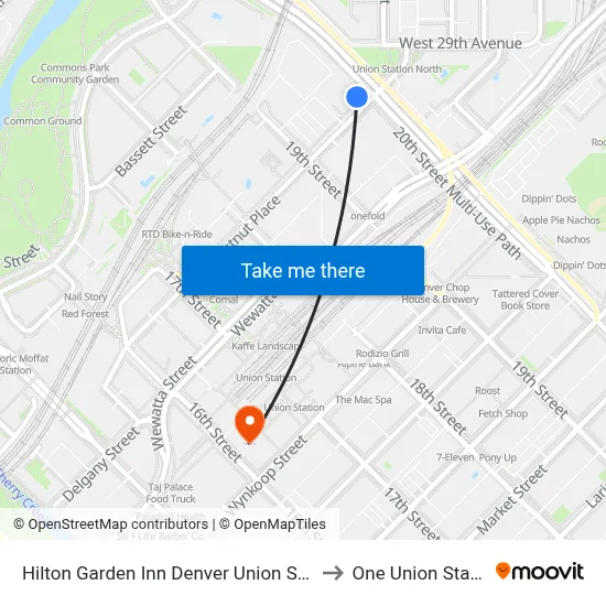 Hilton Garden Inn Denver Union Station to One Union Station map