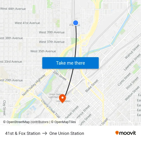 41st & Fox Station to One Union Station map