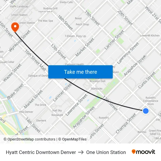 Hyatt Centric Downtown Denver to One Union Station map