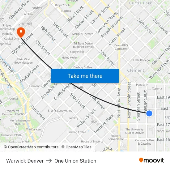 Warwick Denver to One Union Station map