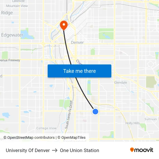 University Of Denver to One Union Station map