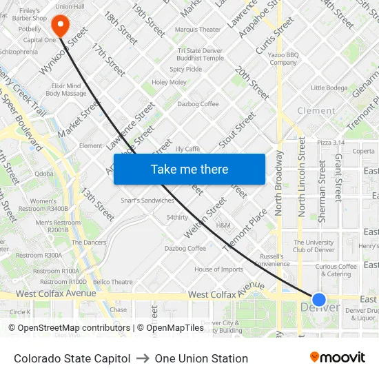 Colorado State Capitol to One Union Station map