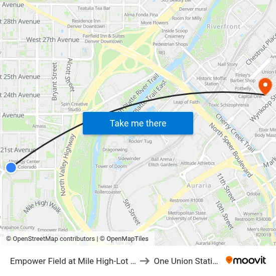 Empower Field at Mile High-Lot H to One Union Station map