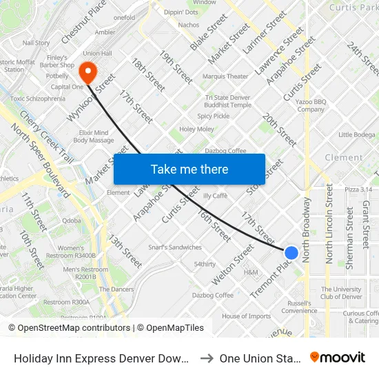 Holiday Inn Express Denver Downtown to One Union Station map