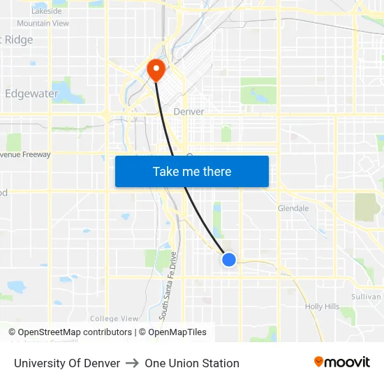 University Of Denver to One Union Station map