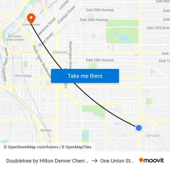 Doubletree by Hilton Denver Cherry Creek to One Union Station map