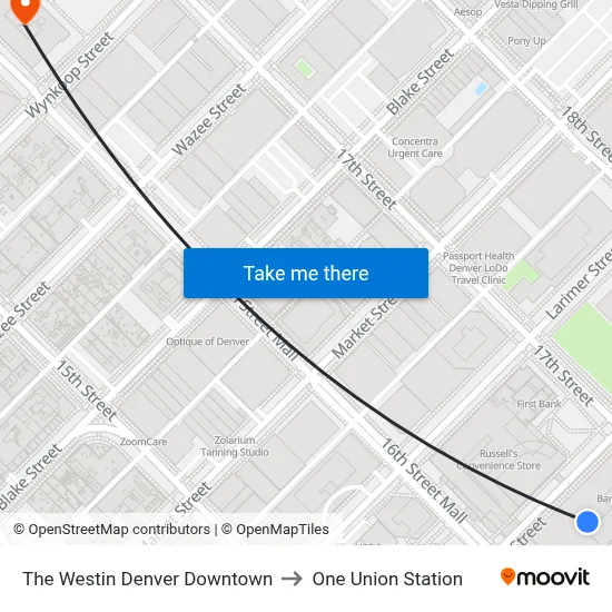 The Westin Denver Downtown to One Union Station map