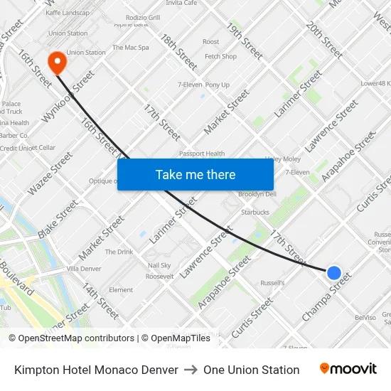 Kimpton Hotel Monaco Denver to One Union Station map